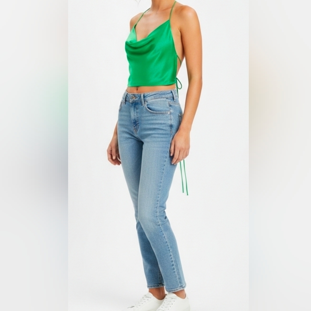 Zara Women's Satin Effect Cropped Green Halter Top, MEDIUM - Picture 9 of 14